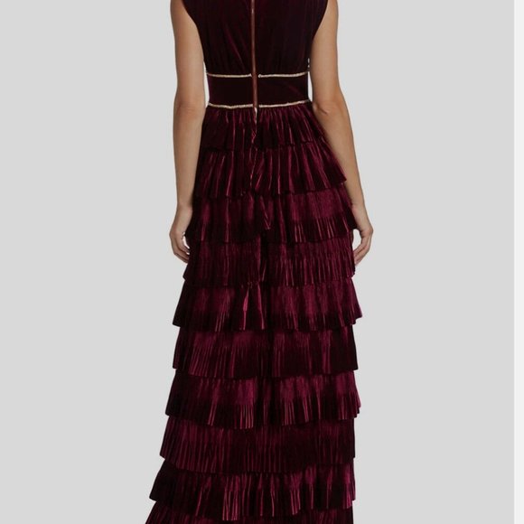 Bronx & Banco Womens Red Velvet Embellished Sleeveless V-Neck Gown Size S - Picture 2 of 5